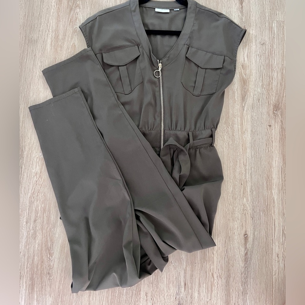 Olive Jumpsuit with gold zipper